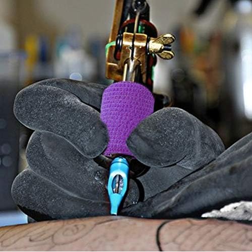 VideoPUP Tattoo Grip Cover Wrap,12PCS Disposable Cohesive Tattoo Grip Cover Elastic Bandage Handle Grip Tube for Tattoo Machine Tattoo Grip Accessories(Phosphor Pink+Purple)