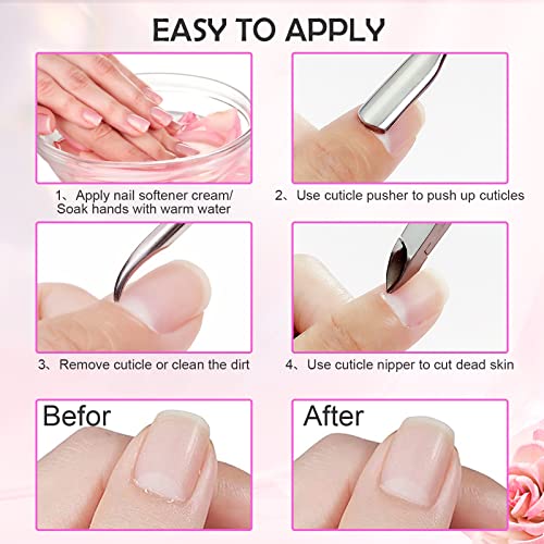 Makartt Cuticle Trimmer with Cuticle Pusher, 3 PCS Pink Nail Cuticle Nipper Professional Pedicure Manicure Tools with Stainless Steel Dual End Pusher, Nail Scraper