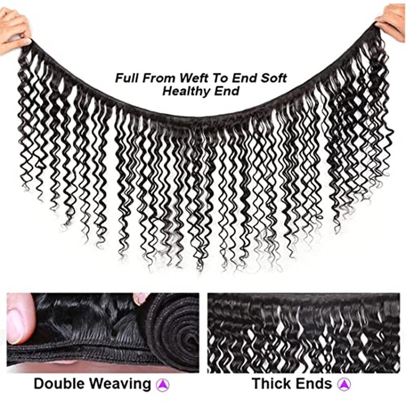 Deep Wave Bundles with Closure (12 14 16 18+10 Closure) Human Hair 4x4 Lace Closure with Baby Hair Pre Plucked Free Part Natural Color 4 Bundles and Closure 100% Unprocessed Brazilian Virgin Hair