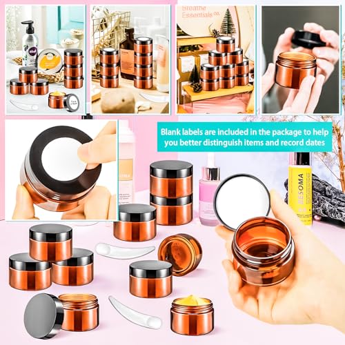 MotBach 20 Pack 1oz Amber Plastic Jars, 30ml Empty Small Round Cosmetic Jars Refillable Makeup Containers Leakproof Travel Cosmetic Containers with Black Lids for Sample Cream Lotion Powder Ointment