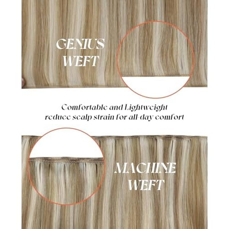 Sunny Hair Genius Weft Extensions 70g Golden Blonde Genius Human Hair Extensions Sew in with Light Blonde Highlights Hand Tied Wefts Human Hair Sew in 20inch
