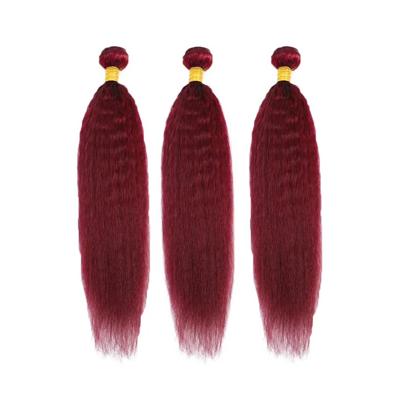 99J Human Hair Bundles Red Kinky Straight Human Hair Bundle Burgundy Yaki Bundle 20 20 20 inch Wine Red Bundles 300g