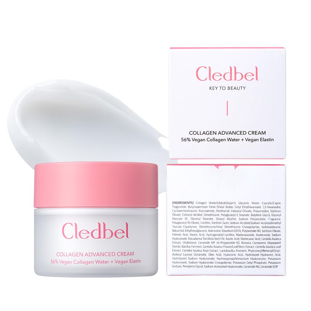 Cledbel Collagen Advanced Cream 50ml / 1.7fl. Oz - Vegan Collagen Water, Elastin, Hyaluronic Acid - Hydrating and Firming Face Moisturizer for All Skin Types