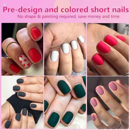AddFavor 576pcs Short Press on Nails Full Cover Matte Fake Nails Solid Colors Acrylic Artificial False Nail Tips for Women Girls Nail Art Manicure