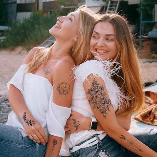 Semi Permanent Tattoos, 8 Sheet Realistic Fake Tattoos Stickers, Waterproof and Long-Lasting 1-2 Weeks Tattoos, Plant-Based Ink for Women Men Christmas Gift1