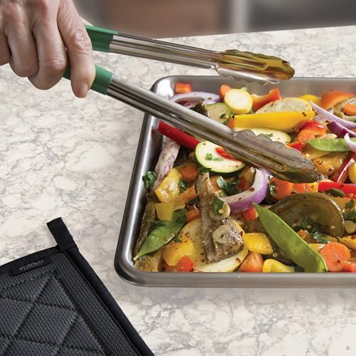 Winco 9" Stainless Steel Serving Tongs with Non-Slip Handle, Green