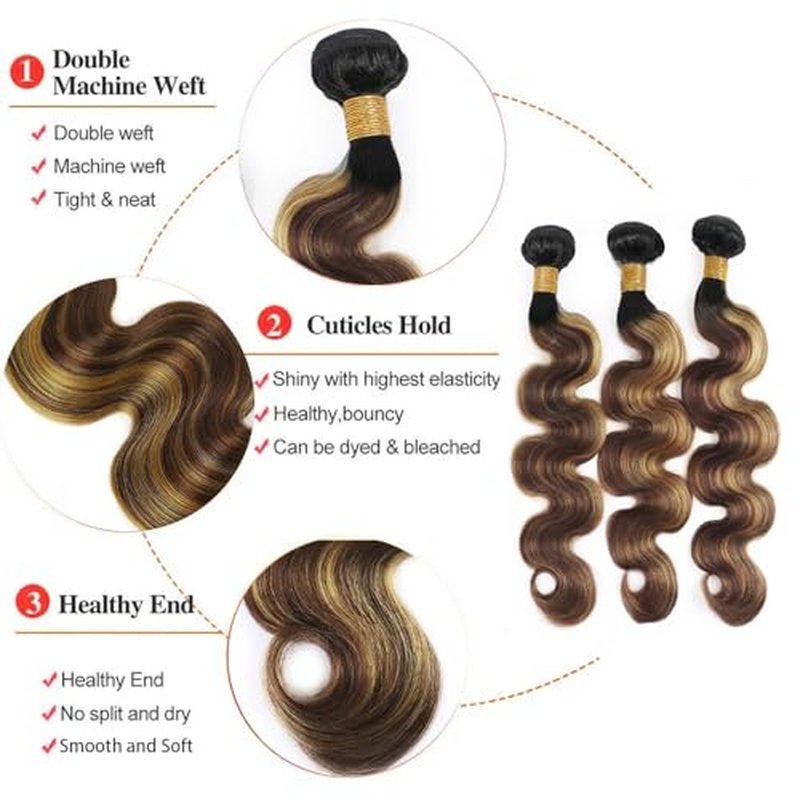 Highlight Bundles Ombre Brown Body Wave Human Hair Bundles P427 Blonde Body Wave Hair Double Weft Two Tone Blonde Bundles Mixed With Brown Hair Extensions 24 26 28 inch