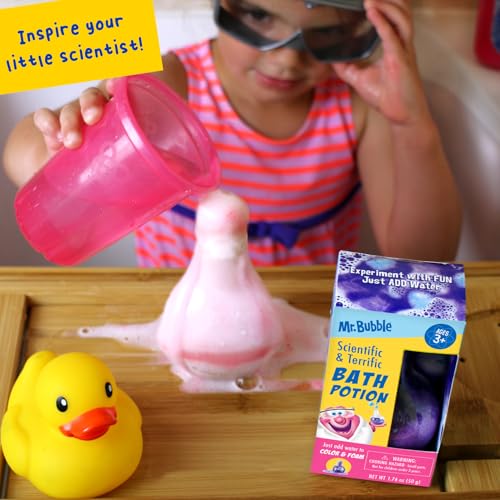 Mr. Bubble Kids Original Bath Bomb Potions - Colorful Fizzy Fun - Cool Foam and Bubble Science Beaker Bath Toys (Pack of 4)