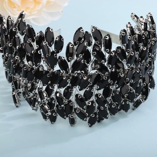 Sither Bridal Crystal Headband for Wedding Party Large Black Crystal Hair Band Headpiece Hair Accessories for Bride Hair Clips for Prom Party Gift(black)
