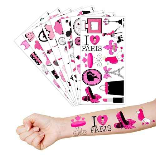 96PCS Paris Temporary Tattoos France Paris Party Decorations Favors Supplies French Theme Birthday Cute Eiffel Towers Tattoo Stickers Christmas Gifts for Boys Girls Kids Class School Prizes Carnival