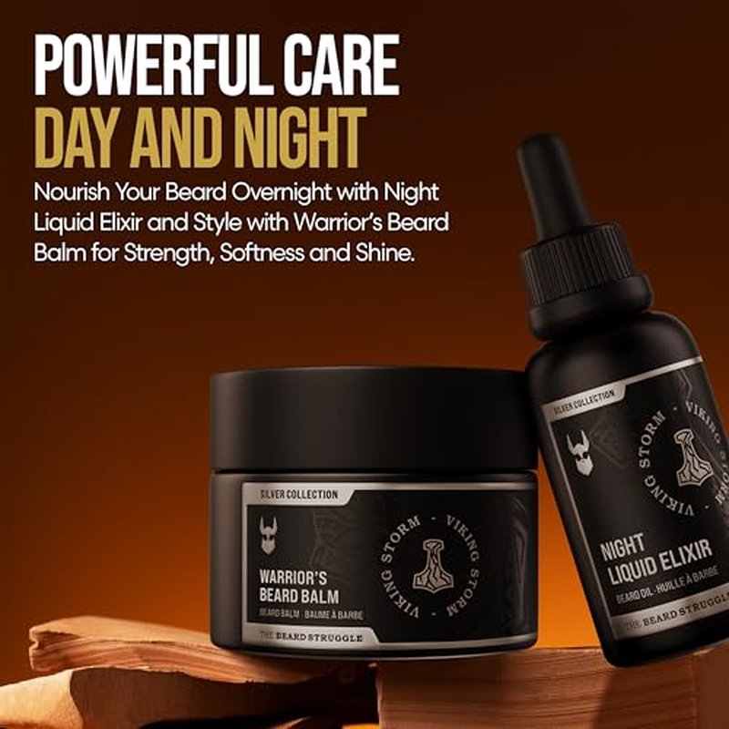 The Beard Struggle Beard Growth Kit for Men includes Beard Balm, Beard Oil, Beard Wash, & Beard Conditioner - Silver Collection - Viking Storm
