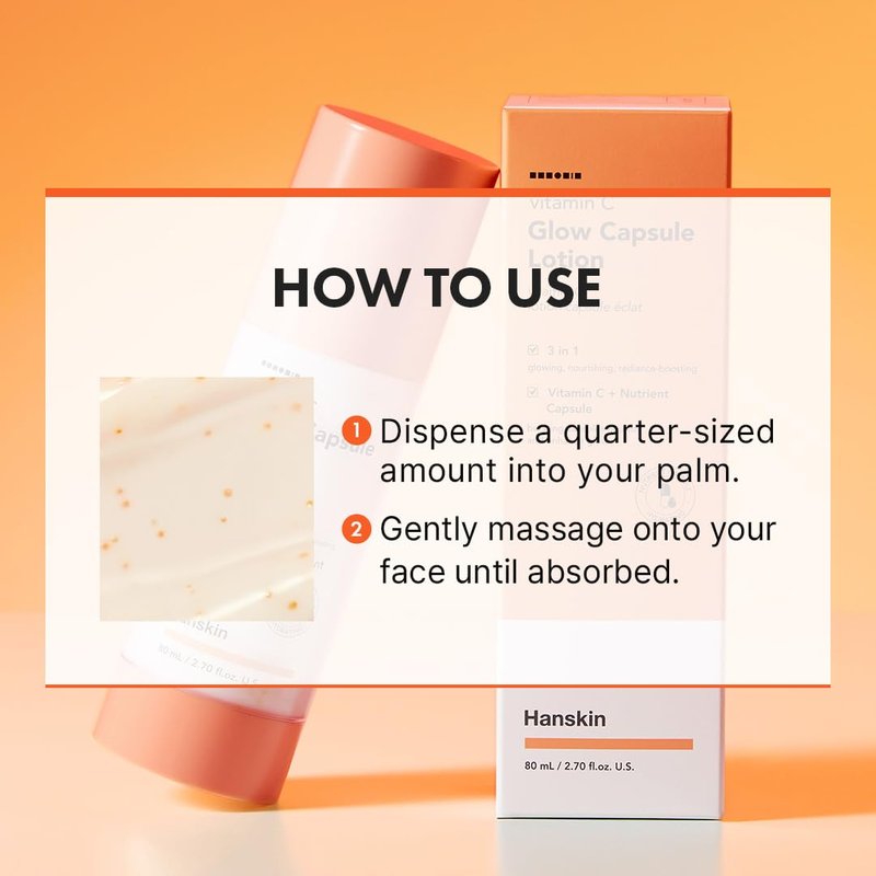 Hanskin Vitamin C Glow Capsule Lotion – Korean Lightweight Brightening Face Moisturizer for Radiant, Glowing, Even-Toned Skin | Niacinamide & Vitamin C Capsules | Skin-Boosting Skincare | 2.7 fl oz
