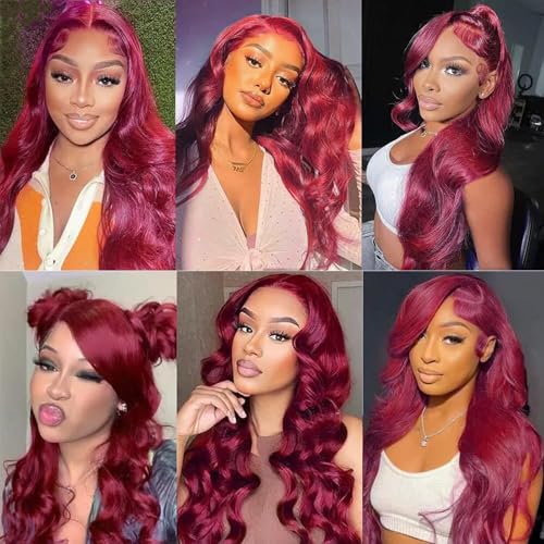 28 Inch 99j Burgundy Lace Front Wigs Human Hair Red Burgundy Wig 180% Density 13x6 Body Wave Lace Front Wigs Pre Plucked Glueless Lace Front Wigs Human Hair for Women