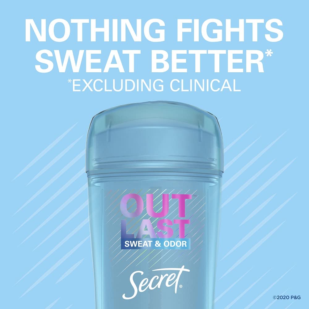 Secret Outlast Antiperspirant Deodorant for Women, 72hr Sweat & Odor Protection, PH Balancing Minerals, Clear Gel, Protecting Powder Scent, 2.6 oz