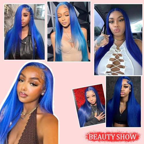 Blue Wig Human Hair 13x4 Straight Lace Front Wigs Human Hair Glueless Hd Transparent Lace Front Wigs Human Hair for Women 180% Density Dark Blue Wig 22 Inch