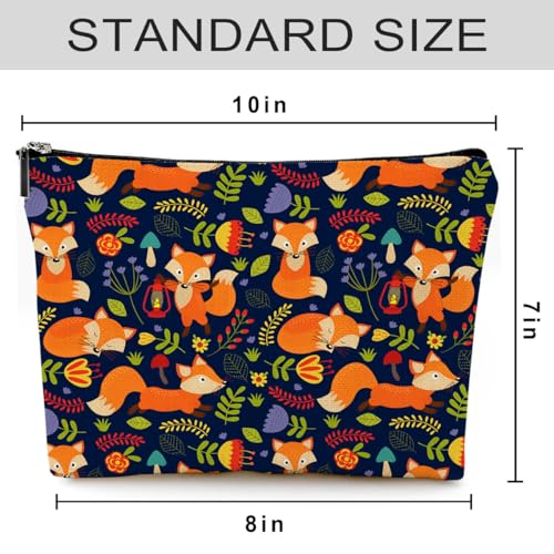 Small Makeup Bag for Purse Cute Canvas Waterproof Cosmetic Bags for Women Zipper Travel Toiletry Pouch-Fox Makeup Bags