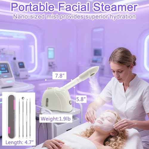 LIXESZT Facial Steamer Professional for Deep Cleansing with Extendable 360¡Æ Swivel Arm£¬Nano Constant Temperature Mist for Home Facial Spa-Sinuses Sinus Care, 4Pcs Stainless Steel Skin Care Kit