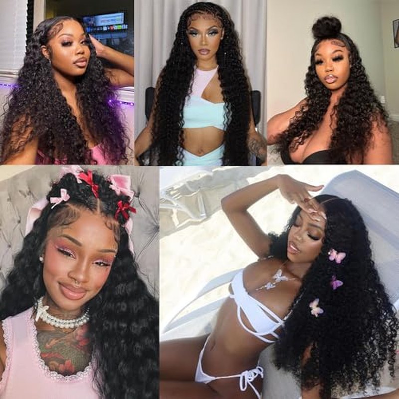 200% Density 24 Inch 13x6 Deep Wave Lace Front Wigs Human Hair Curly HD Lace Front Human Hair Wig Pre Plucked 100% Real Human Hair No Synthetic Blend No Tangle No Shedding Triple Lifespan 3X