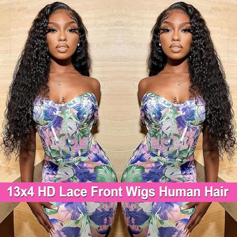 26 Inch Deep Wave Human Hair Lace Front Wig for Women 13x4 HD Transparent Lace Frontal, 180% Density Glueless, Pre - Plucked with Baby Hair in Natural Color