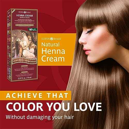 Surya Brasil - Henna Cream, Semi-Permanent Golden Brown Hair Color Treatment for Gray Coverage, Deep Conditioning Hair Dye, 2.37 oz / 70 ml
