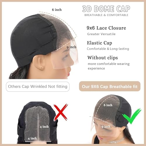 Pre-sewn 9x6 HD Lace Closure with Glueless Cap ? Body Wave Human Hair Closure with Baby Hair, Bleach & Dye Friendly, Beginner Friendly 16 Inch Natural Black