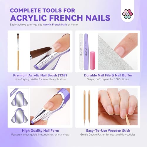SAVILAND Acrylic Nail Kit: Keratin Acrylic Powder with Castor Oil Vitamin E Nail Primer Nail Glue French Tips Pink Rhinestones Complete Tools Everything for Beginners DIY Home Salon Christmas Gift