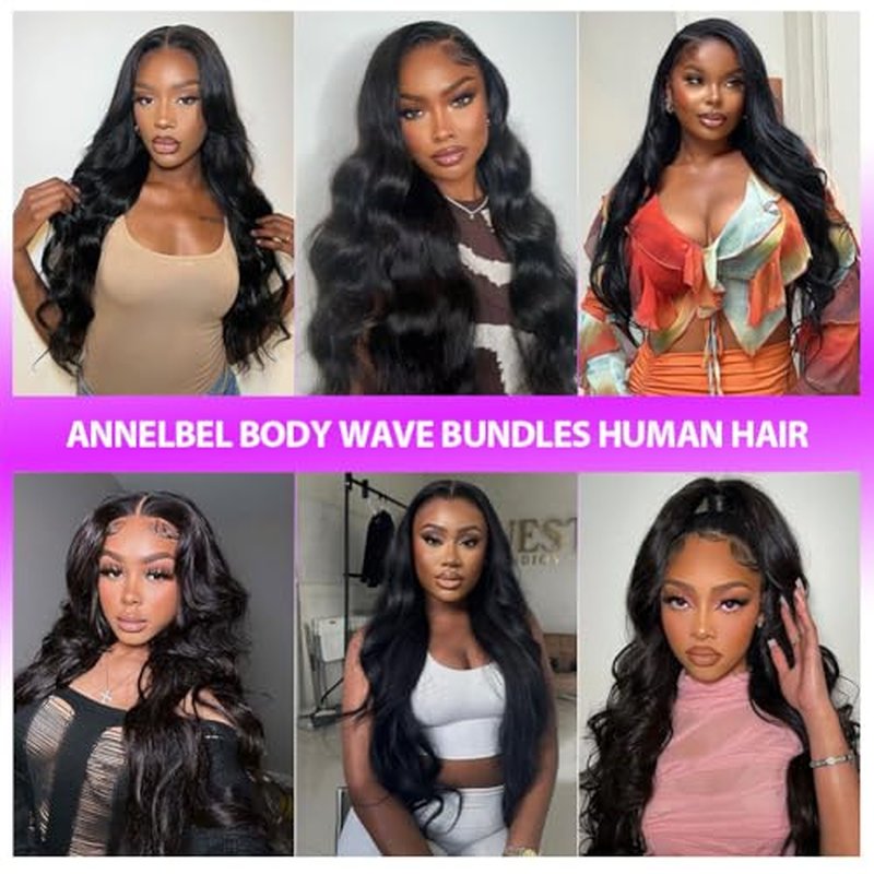 Body Wave Bundles Human Hair 20 22 24 Inch Human Hair Bundles 100% Unprocessed 12A Brazilian Virgin Hair Extensions for Women Natural Black