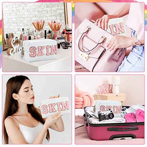 Preppy Makeup Bag,Skincare Bag,PU Leather Portable Waterproof Preppy Stuff for Travel Toiletry Bag,Makeup Bag for Girls Women