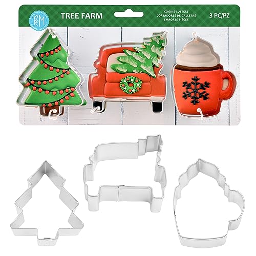 R&M Tree Farm, Christmas Cookie Cutter 3 Piece Set. Includes Christmas Tree, Farm Truck and Mug Cookie Cutter.