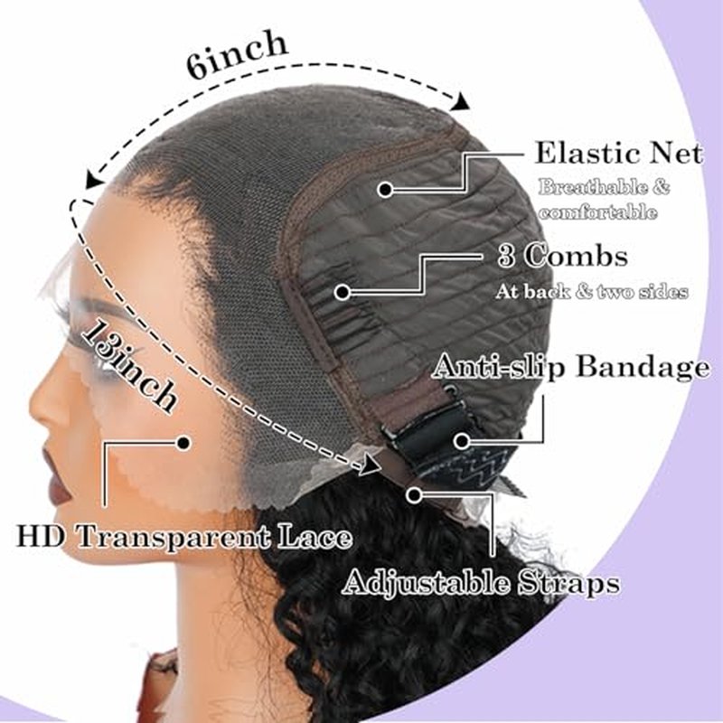 Kinky Curly Lace Front Wigs, 18 Inch 13x6 HD Lace Frontal Black Curly Wig for Women, 12A 180% Density Pre Plucked with Baby Hair Afro Human Hair Wigs