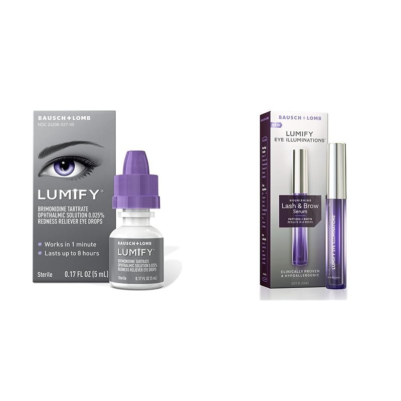 LUMIFY Redness Reliever Eye Drops 0.17 Fl Oz (5 mL) with Eye Illuminations Nourishing Lash & Brow Serum