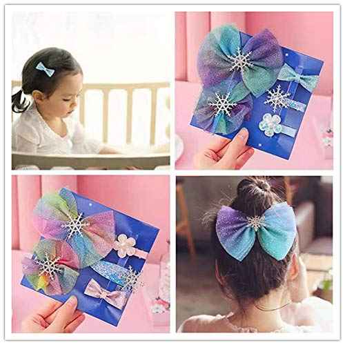 5 pcs Snowflake Bow Hair Accessories Set Blue Crocodile Hair Clip Christmas Snowflake Hair Clip, Princess Dress Up Set MeshHair Pin Girls And Women