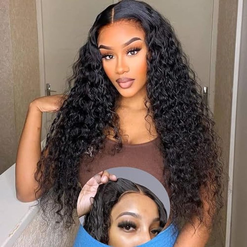 26 inch Glueless Wig Human Hair Pre Plucked 220 Density Water Wave Lace Front Wigs Human Hair 4x4 Closure Wigs for Black Women Human Hair Upgrade Pre Cut HD Transparent Lace Wig