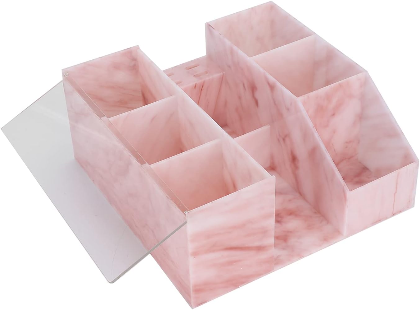 Acrylic Beauty Organizer - Eyelash Grafting Tool Storage with Tweezers Holder | Marble Pink Display Box
