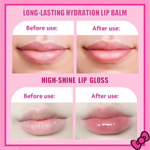 Hello Kitty Beauty Mini Train Case Set Includes Lip Gloss Tube, Lip Balm, Lip Gloss Compact for Girls,for Parties, Sleepovers, Ages 3+ by Townley Girl