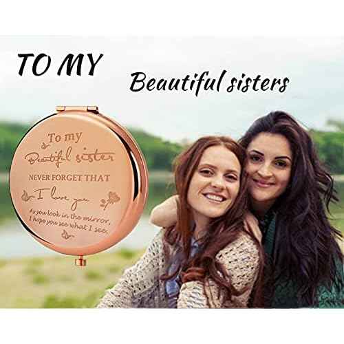 Friend Mirror to My Sisters Frosted Compact Mirror from Sister Brother Friendship Graduation wedding Gifts for Her Best Friend Birthday Gifts,Sentimental Friend Gift Ideas for Sisters Women