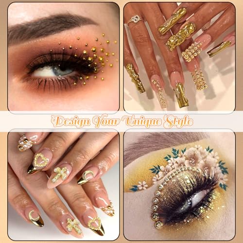 BELICEY 2 Boxes 3D Nail Charms Mix Gold Star Cross Virgin Mary Charms for Nails Gold Flatback Nail Pearls Nail Decoration Gems Pearls for Nails Jewelry for DIY Nail Art Supply Accessories Crafts