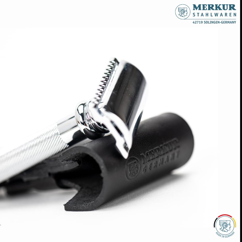 MERKUR Black Leather Razor Case - Vegetable-Tanned Cowhide | Precision Fit for Safety Razors up to 110mm