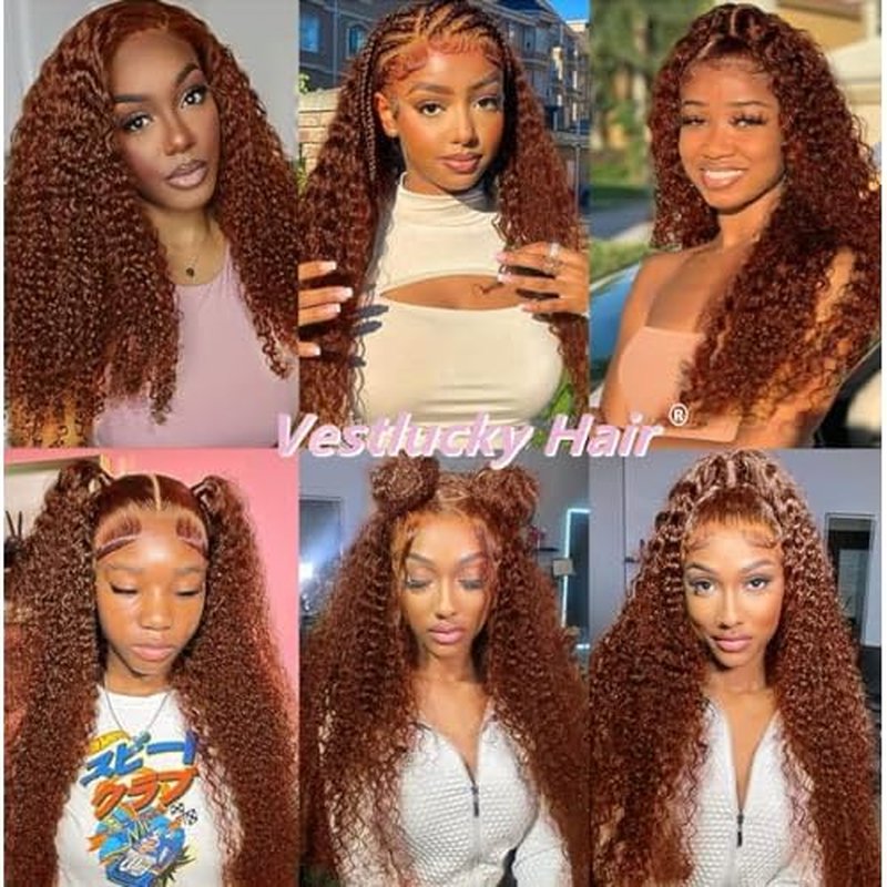 250 Density Reddish Brown Ultra-thin HD Lace Front Wigs Human Hair Upgraded Tiny Knots 20inch Copper Red 13x4 Deep Wave Transparent Lace Frontal Wig Pre Plucked Curly Wigs for Women Ginger #33 Colored