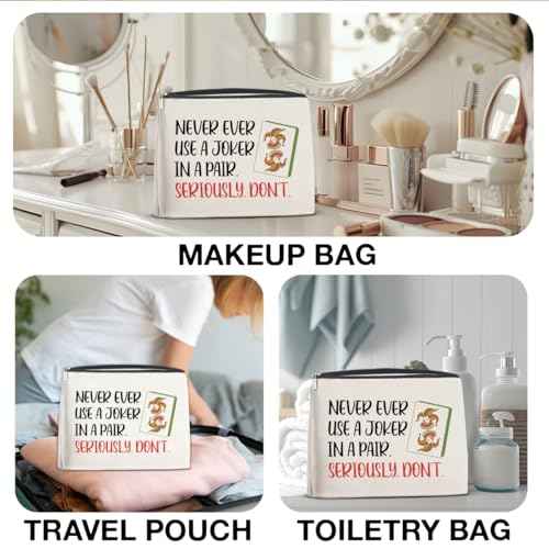 Funny Mahjong Joker Gifts Makeup Bag for Women, Birthday Gifts for Mahjong Game Players Friends Besties Never Ever Use a Joker in a Pair Cosmetic Bag Travel Toiletry Pouch for Purse