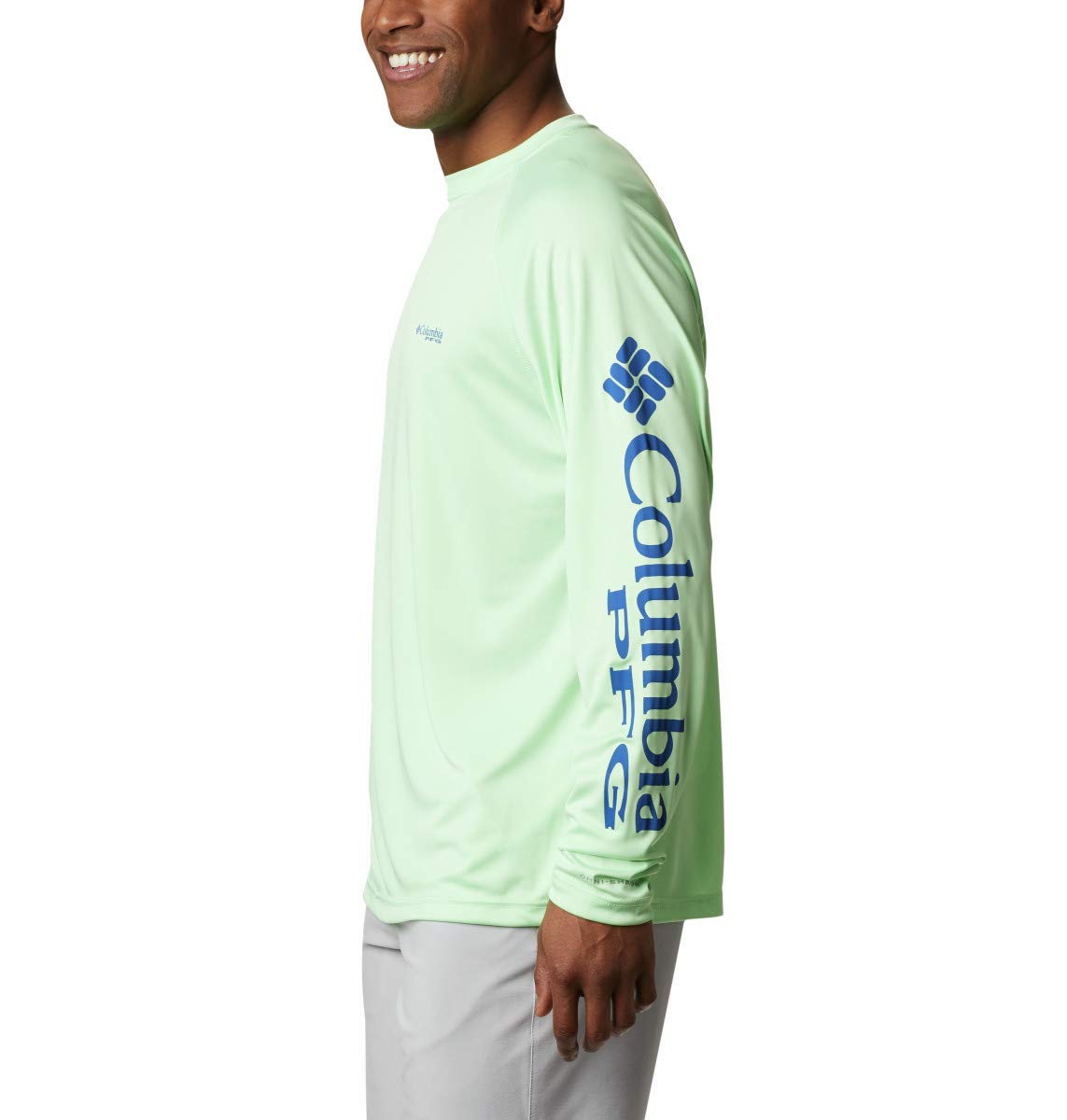 Columbia Men's Terminal Tackle Long Sleeve Fishing Shirt, Key West/Vivid Blue Logo, Small