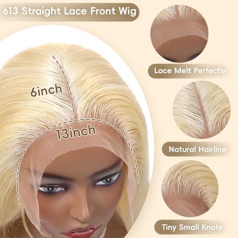 30 Inch 613 Lace Front Wig Human Hair Straight Blonde Wig Human Hair 613 13x6 Lace Front Wig Human Hair 200% Density Pre Plucked Blonde Lace Front Wigs for Women