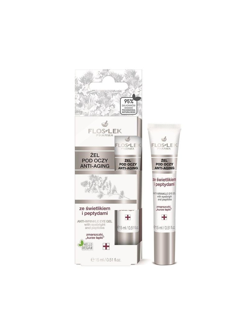 FlosLek Pharma Eye Care Eye Gel With Anti-Wrinkle Effect (Eyebright Extract, Hyaluronic Acid, Tetrapeptides) 0.5 oz