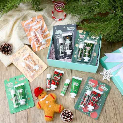 Loopeer 48pcs/24sets Christmas Hand Cream and Lip Balm Gift Sets for Women Travel Hand Lotions Moisturizing Lip Care Lipstick for Dry Cracked Christmas Stocking Stuffer Xmas Bulk Gift Coworker Adult