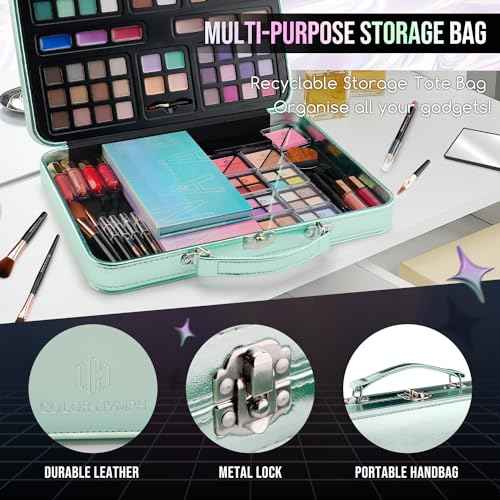 Color Nymph All in One Girls Makeup Sets for Any Ages, Teen Makeup Kits for Beginner with Green Case, Eyeshadow Palettes Blush Lipgloss Eyeliner, Cosmetics Gift Set for Birthday