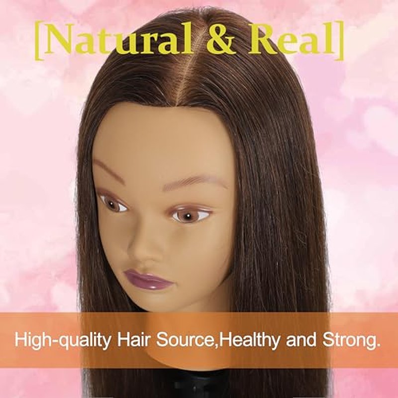 Mannequin Head Human Hair 24" 100% Human Hair Mannequin Head£¬Cosmetology Mannequin Head Doll Head for Hair Styling Hairdresser Manikin Head with Free Clamp Holder(Dark Brown)