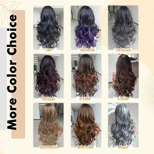 Purple Wig with Bangs Long Wavy Purple Layered Wig with Curtain Bangs for White Black Women,Synthetic Layered Long Wavy Shaggy for Women 24inch