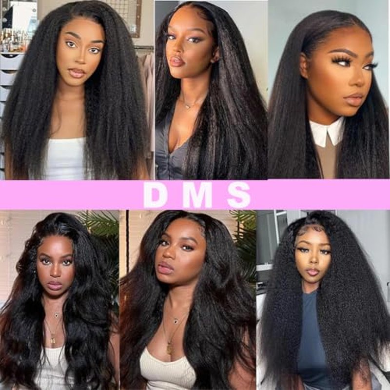 DMS Kinky Straight Hair 3 Bundles Yaki Straight Bundles Human Hair For Black Women 100% Unprocessed Brazilian Remy Hair Natural Black Color (20 22 24)