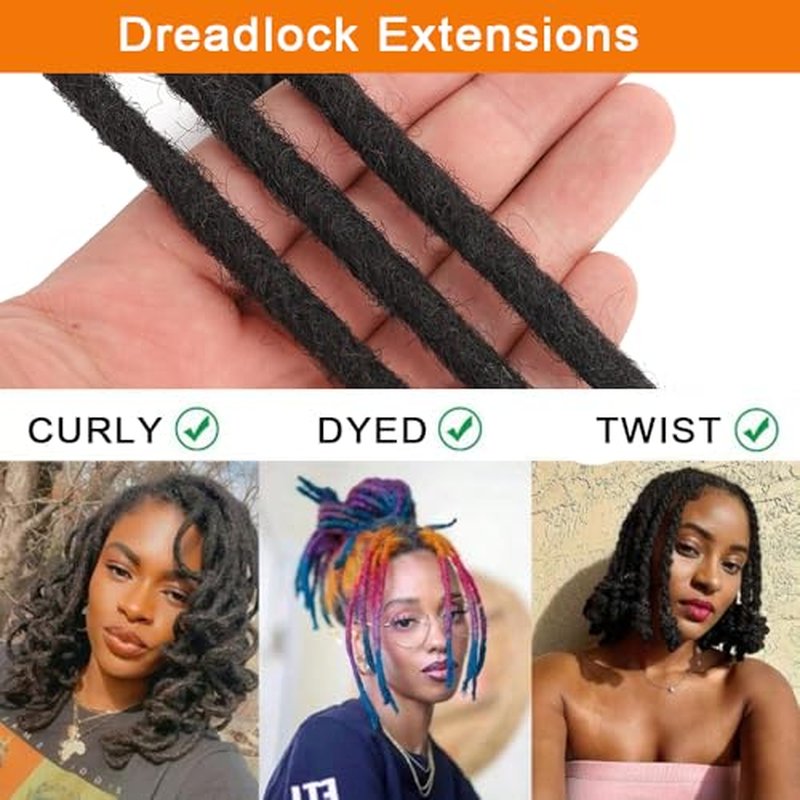 Dreadlock Extensions Human Hair 0.4cm Thickness 12 Inch 60 Strands 100% Real Human Hair for Man/Women/Kids Full Handmade Permanent Loc Extensions Bundles Can Be Dyed Bleached Curled and Twisted