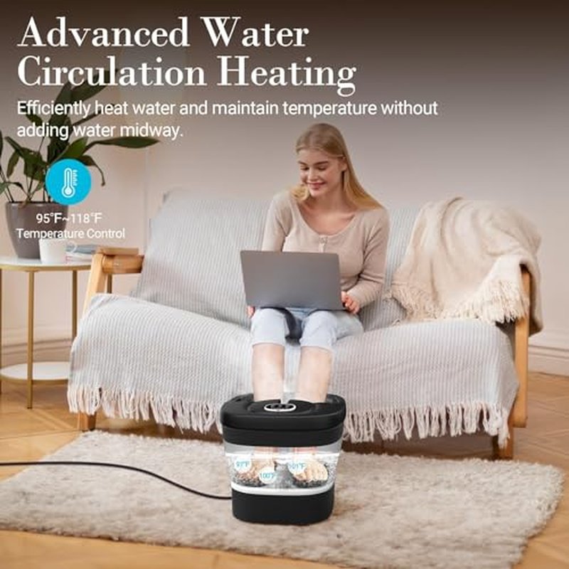 Foot Spa Bath Massager, Foot Bath with Circulation Heat, Motorized Shiatsu Massage Balls, Pedicure Soaking Tub with Waves, Remote, Handle, Feet Relief, Gifts